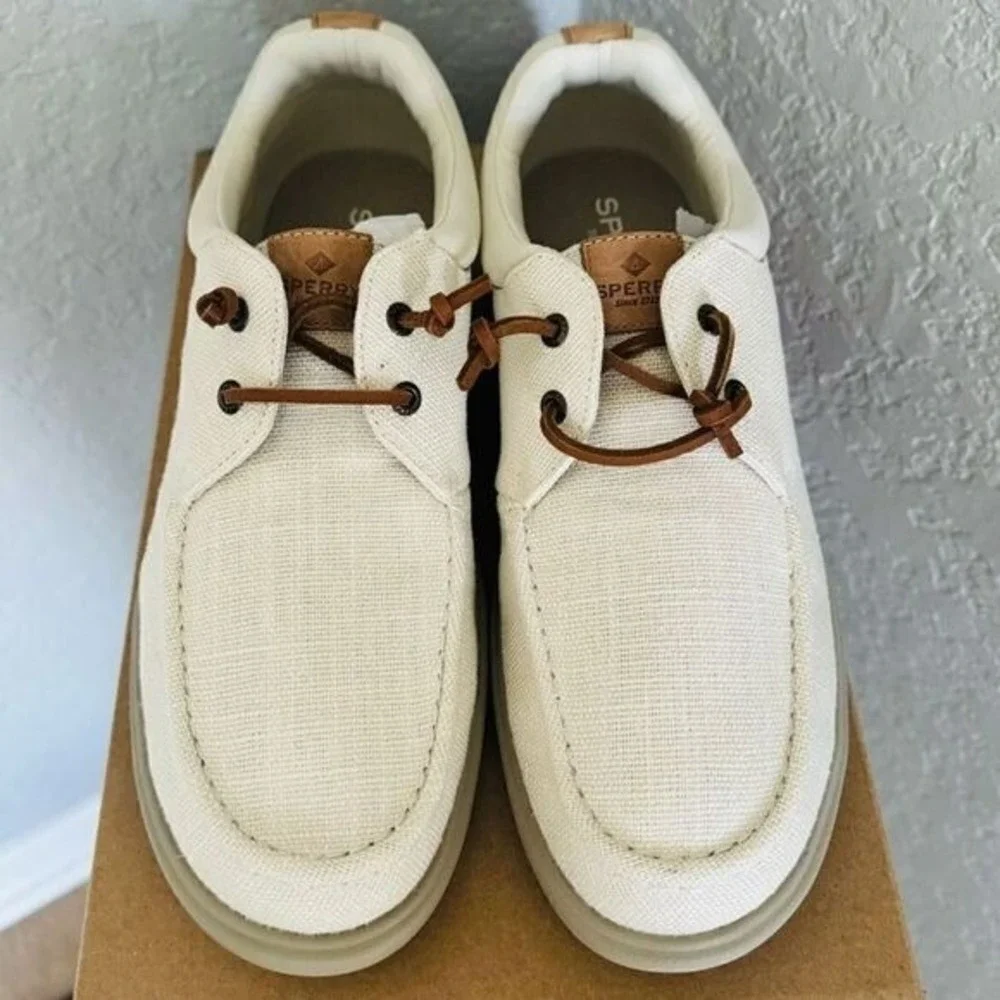 SPERRY TOP-SIDER Men's Captains Moc‎ Toe Hemp Boat  Shoe, Size 11.5, Ivory, NWT